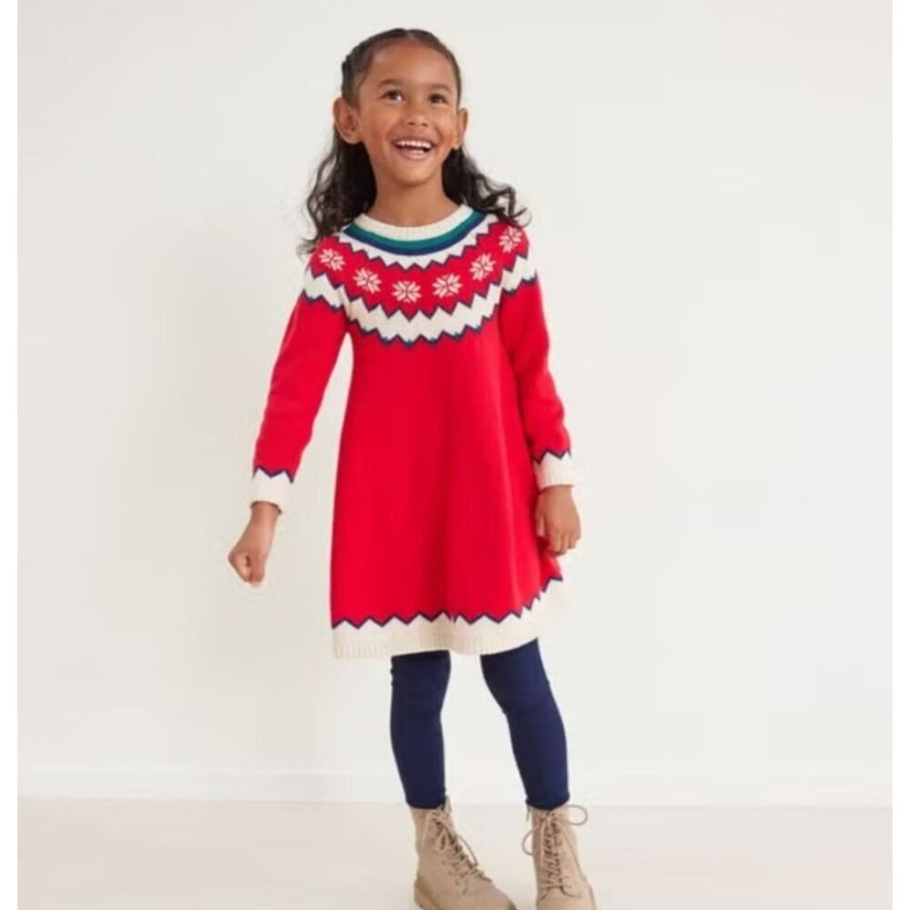 Hanna Andersson Red Fair Isle Sweater Dress Girl's Size 120/6-7